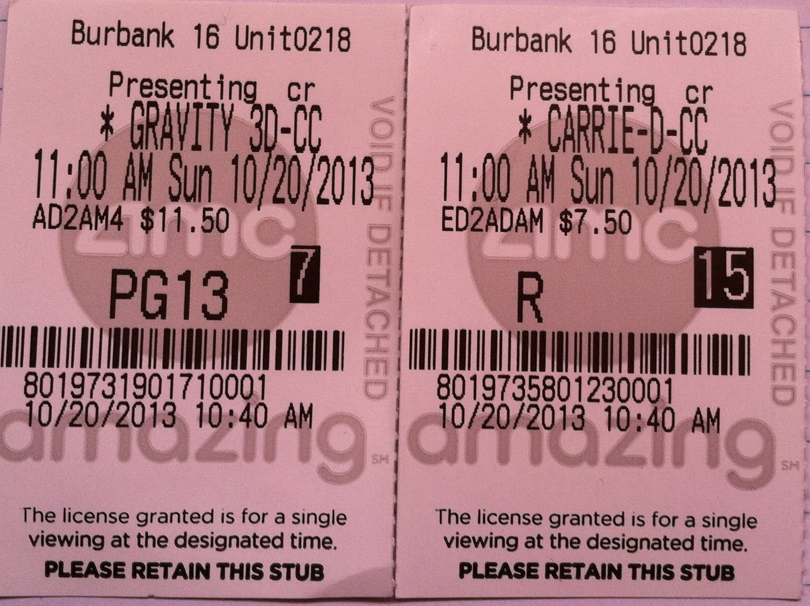 carrie gravity ticket stubs